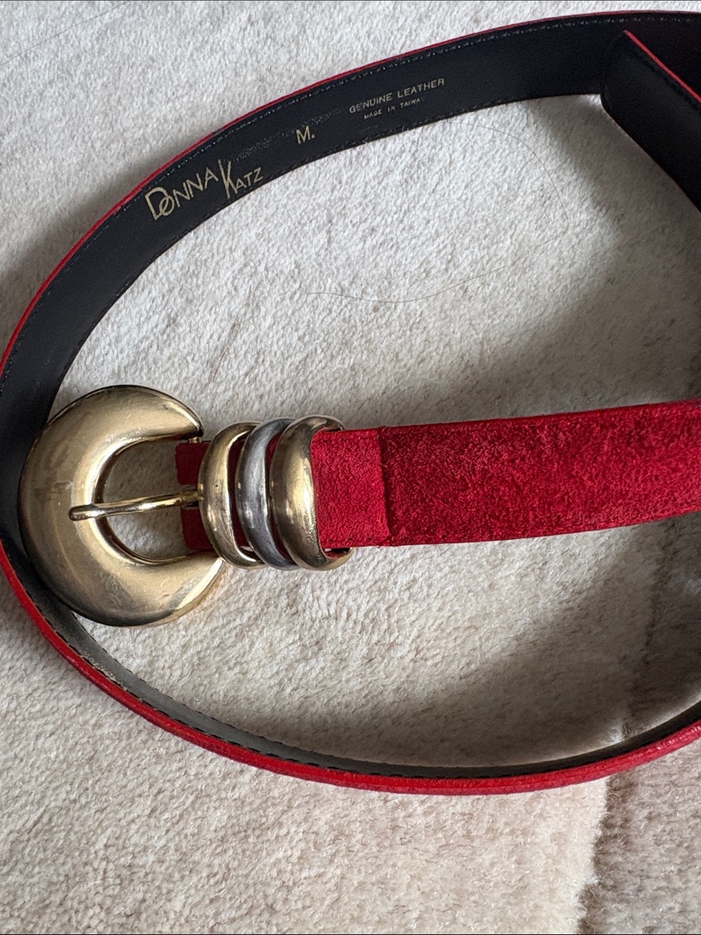 Red Suede Women's Belt with Gold Buckle